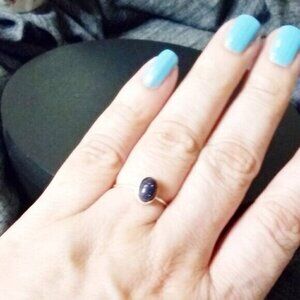 Slim + Trendy! Dainty Gemstone Ring! Minimalist Boho - Blue Goldstone Size 7.5